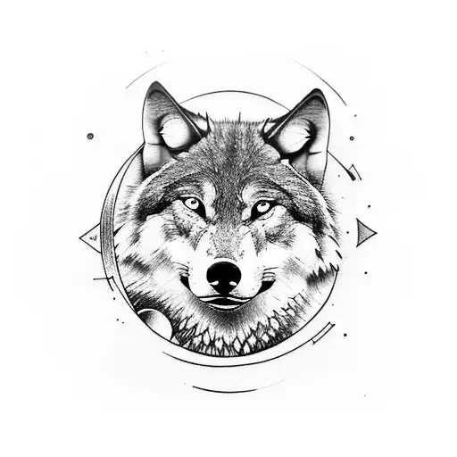 One Line Calm Wolf With Moon And Sanskrit Shlok At Bottom