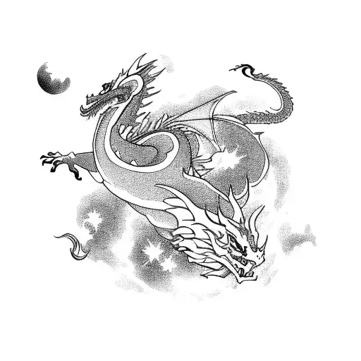 A Majestic Dragon Soaring Through A Galaxy-filled Sky