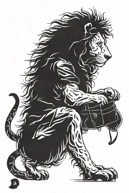 A Part Must Be A Lion Other Part Of A Kid Siluet With Back Bag