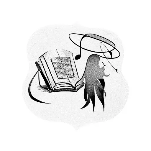 A Silhouette Of A Person Reading A Book With Musical Notes Floating Around