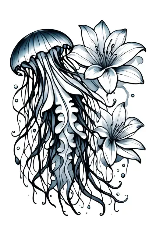 Jellyfish With Lily Flowers