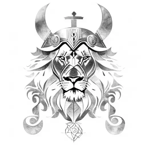 Lion With Viking Helmet
