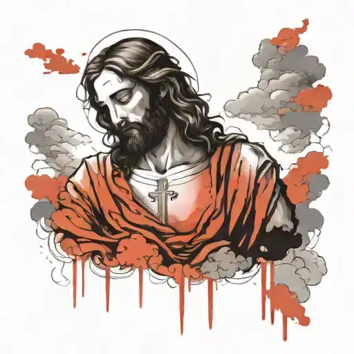 Jesus Christ Looking Down In Clouds