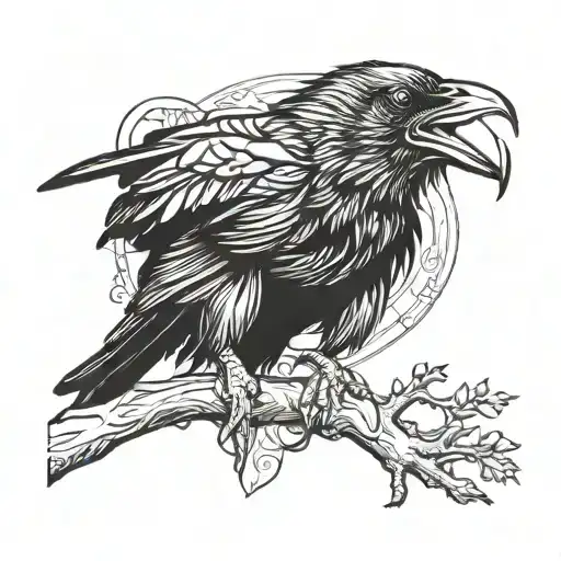 Ominous Raven With Open Beak