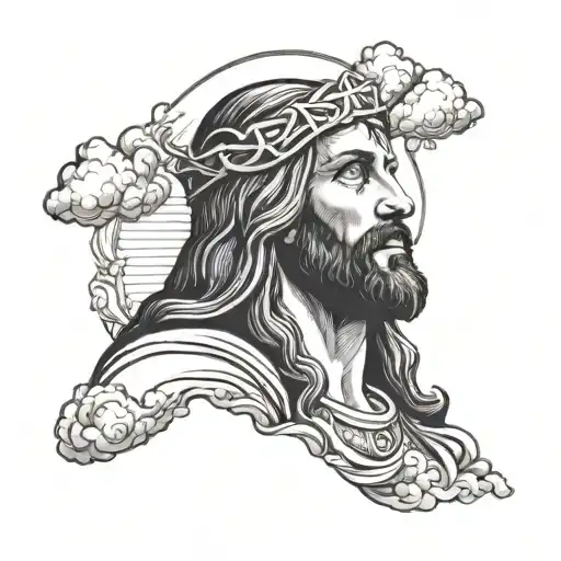 Jesus Christ Looking Down In Clouds