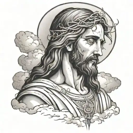 Jesus Christ Looking Down In Clouds