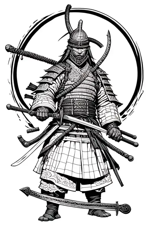 Samurai Warrior With Sword And Helmet
