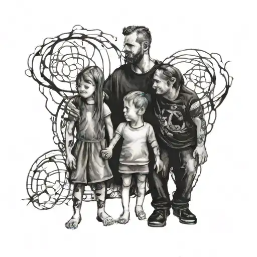 A Father Holds His 7 Year Old Son And His 5 Year Old Daughter By The Hand