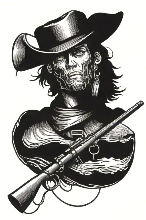 A Silhouette Of A Cowboy Hat With A Fishing Rod And Rifle Crossed Behind It