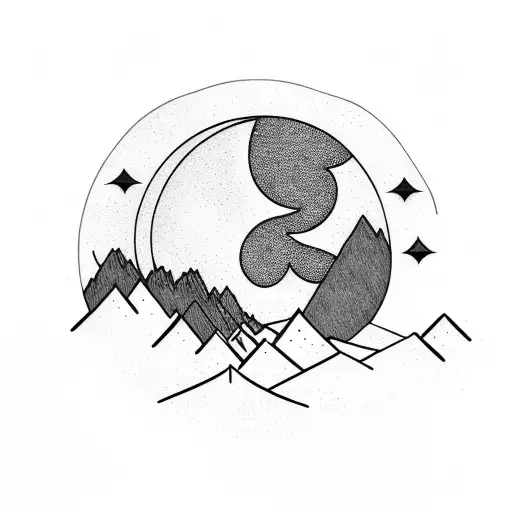 Mountains And Trees With Moon And Stars