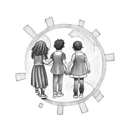 Three Children Holding Hands In A Circle