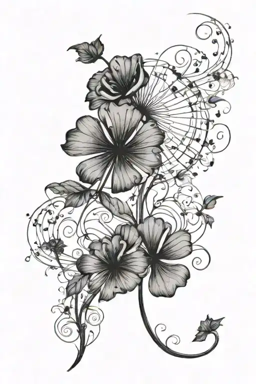 Dandelion Shamrock Clover Blowing In The Wind Vine Wrapped