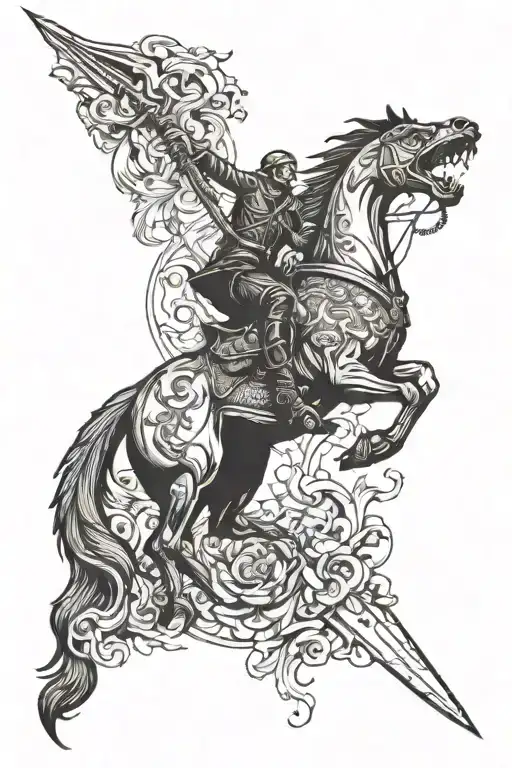 Dagger With Dragon And Horse Jumping