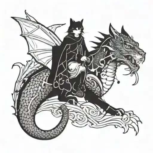 Cat Riding A Dragon Flying
