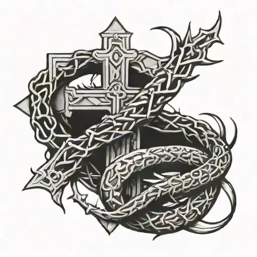 Serpent Cross In The Middle Of Crown Of Thorns