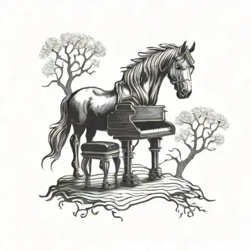 Oak Tree Piano Keys And A Horse