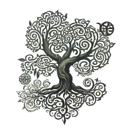Design A Tattoo Of A Family Tree Intertwined With Intricate Patterns Of Currency Symbols