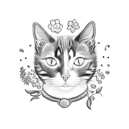 Black And White Cat With Flowers