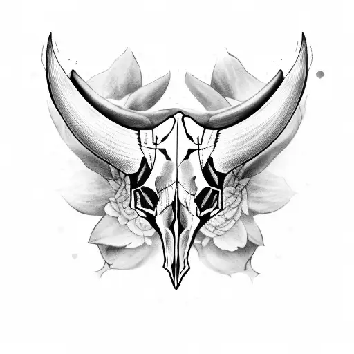 Bull Skull Whit A Butterfly