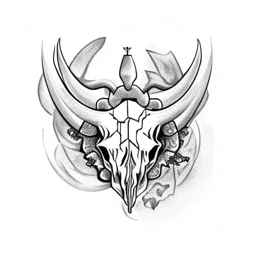 Bull Skull Whit A Butterfly In The Head