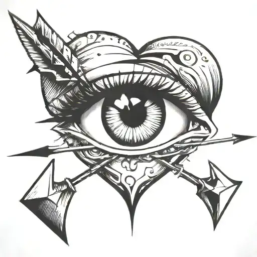 An Arrow Shot Through A Female Eye Encapuslated In A Heart