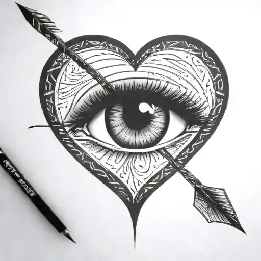 An Arrow Shot Through A Female Eye Encapuslated In A Heart