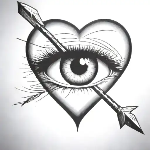 An Arrow Shot Through A Female Eye Encapuslated In A Heart