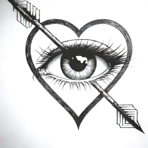 An Arrow Shot Through A Female Eye Encapuslated In A Heart