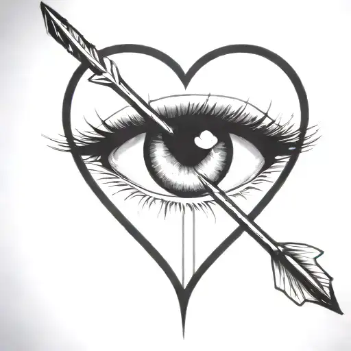 An Arrow Shot Through A Female Eye Encapuslated In A Heart