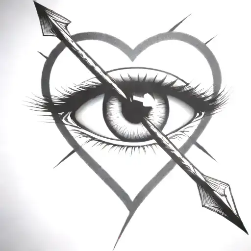 An Arrow Shot Through A Female Eye Encapuslated In A Heart