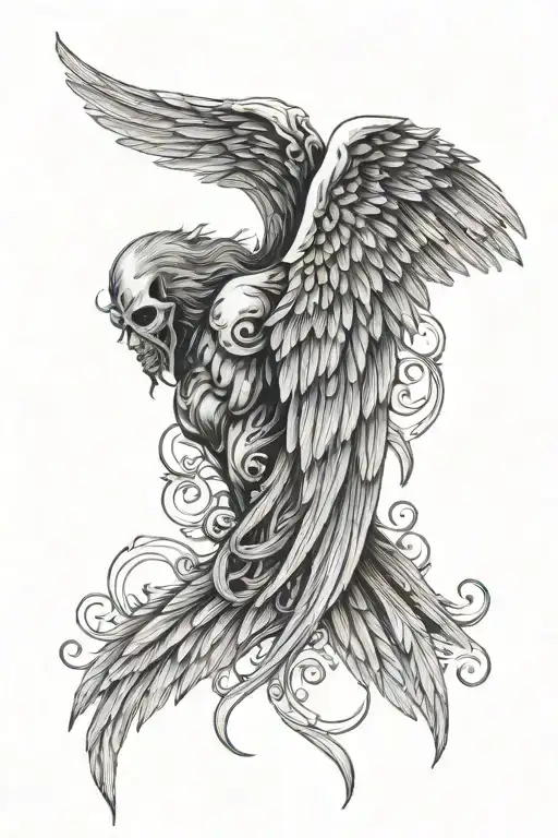 Back Tattoo With One Angel Wing And One Demon Wing