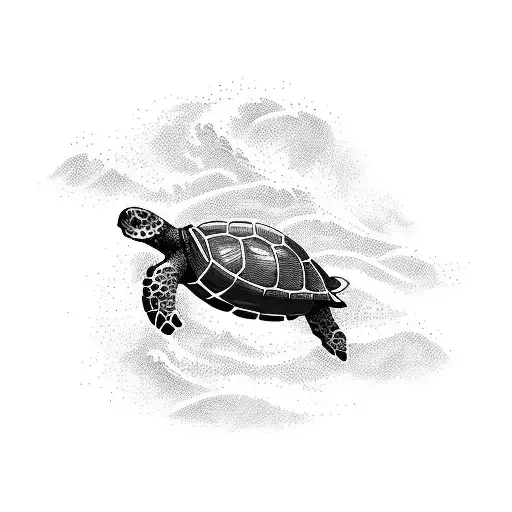 A Turtle Riding A Giant Wave