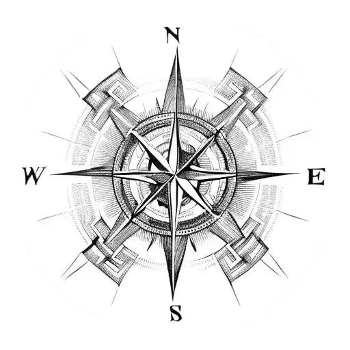 A Compass Intertwined With A Valknut And Crow Symbol