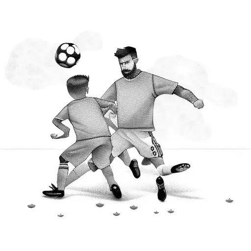 A Father And Son Playing Soccer Together