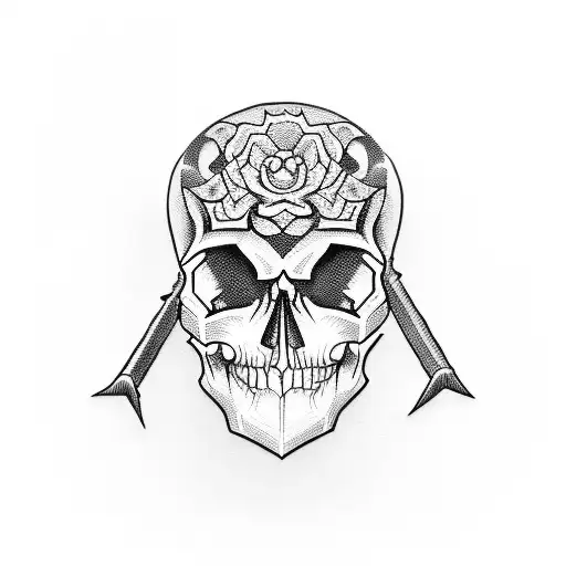 Small Damage Skull Under Hourglass