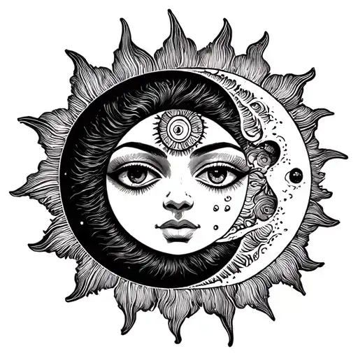 Sun And Moon With Face One Eye