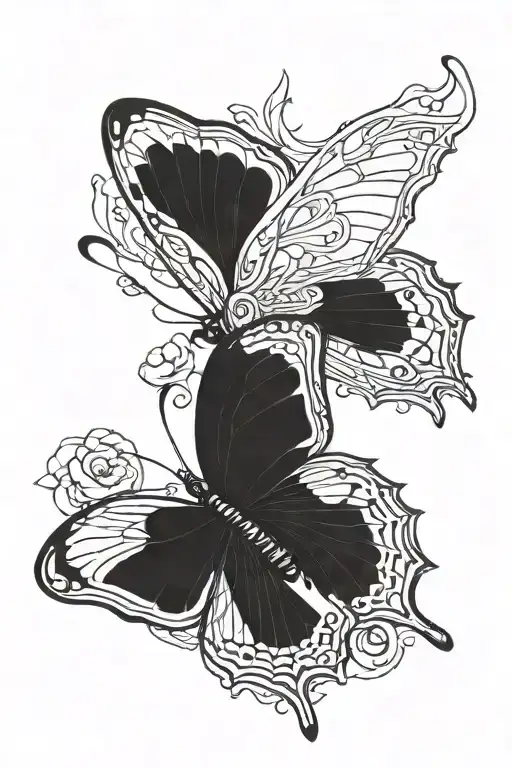 Purple Blue Butterfly Heavy Linework Tattoos Dark Line