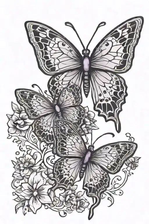 Purple Butterfly Heavy Linework Tattoos Dark Line