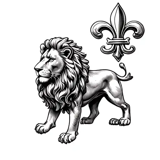 Standing Lion And Flour De Lis