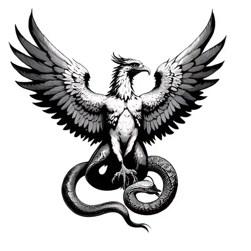 Phoenix With Its Wings Spread And Snake In Its Claws