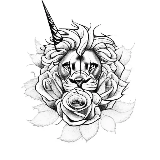 Clock Lion Unicorn Roses