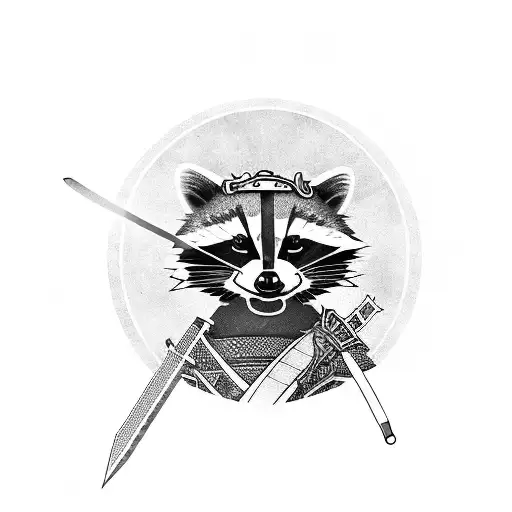 Raccoon Holding A Samurai Sword In Traditional Armour