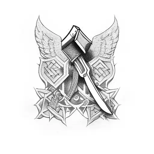 Angle Holding Axe And A Gun