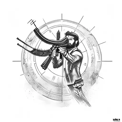 A Hunting Scene With A Hunter Aiming At A Target