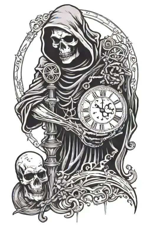Grim Reaper Holding A Clock And A Heart