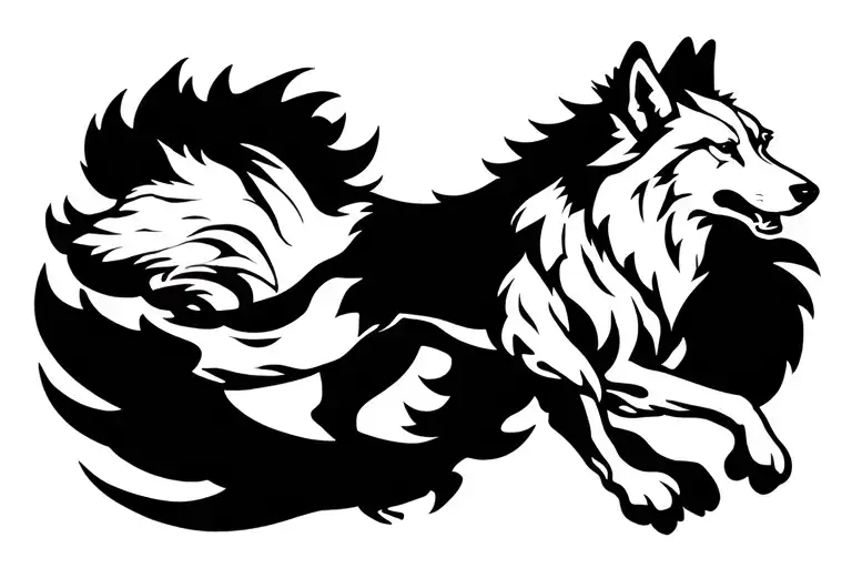 Black Silhouette Of Wolf Running