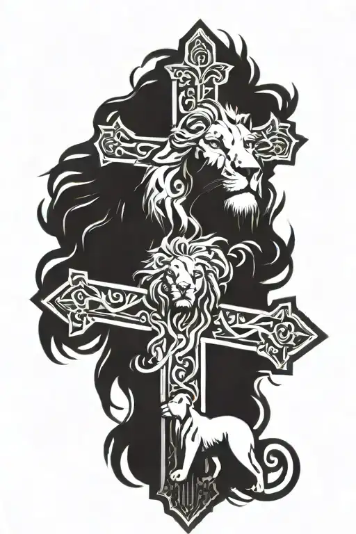 Cross Surrounded By Jesus And A Lion Head