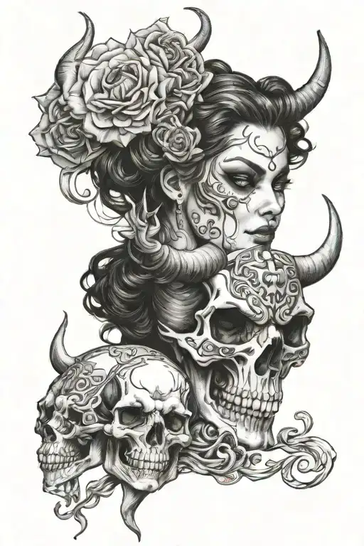 Woman Taurus With Skull Realistic
