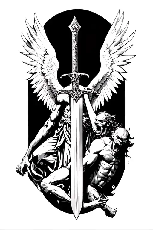 Arch Angel With Sword Defeating Satan