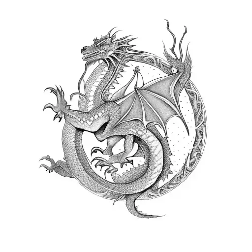 A Mystical Dragon Surrounded By Swirling Mandalas